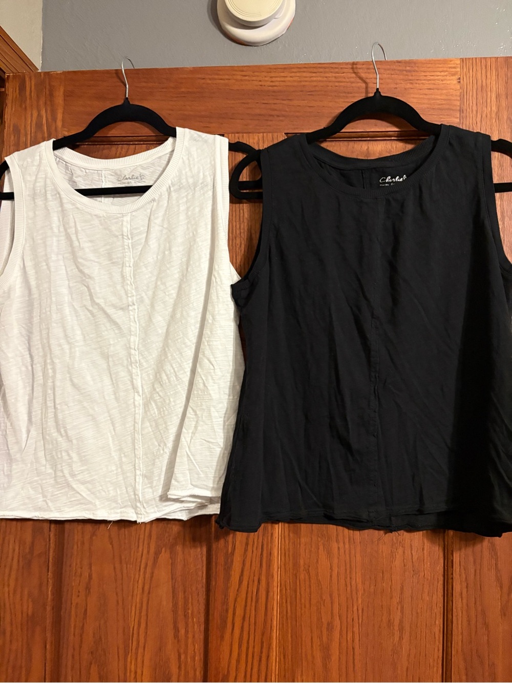 CHARLIE B Black and White Sleeveless Tank Tops